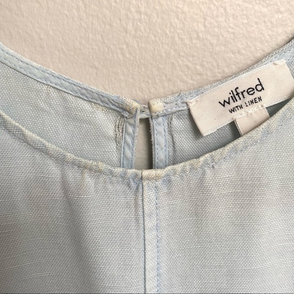 Wilfred Aritzia Trompette Linen Mini Dress Light Blue Raw Hem Pockets - Picture 5 of 12